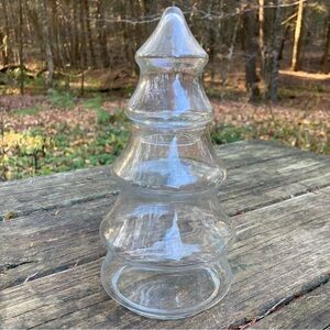 Vintage Christmas Tree Clear Glass Jar (Holiday Candy Jar, Decorations, Winter)